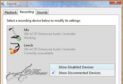 Sound recording tab