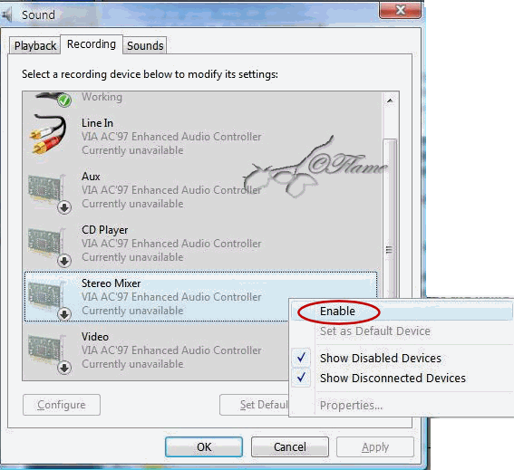 Sound enable disabled devices